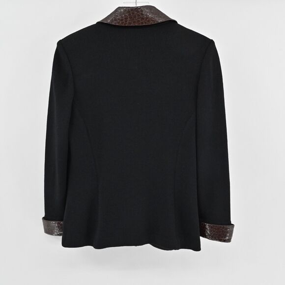 ST JOHN Jacket Womens Sz 10 Santana Knit Removable Collar Button Front Croc Trim - Picture 5 of 12